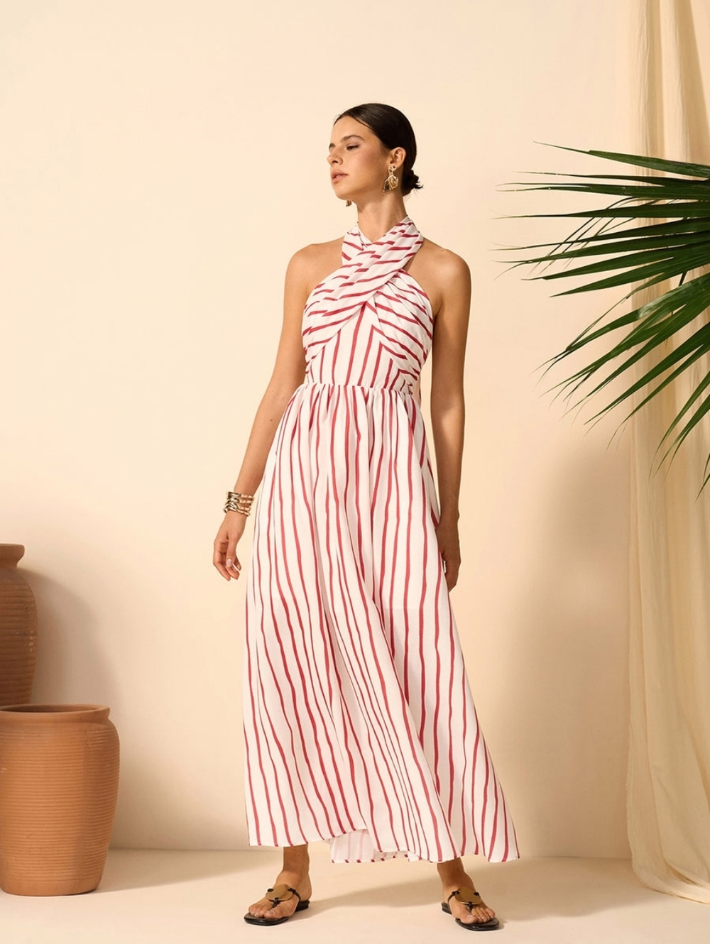 Commense Striped Halter Maxi Dress L - Picture 4 of 6